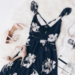 All Mine Navy Blue Floral Print High-Low Dress